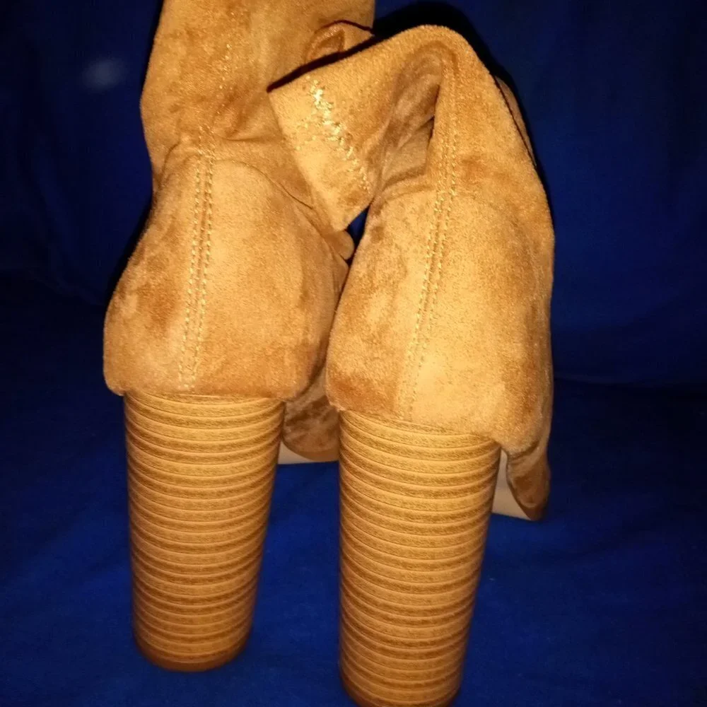 ALWAYS READY / COGNAC  Stylish Peep Toe  Ankle Boots Chunky Stacked  ( BRAND NEW - Picture 4 of 4